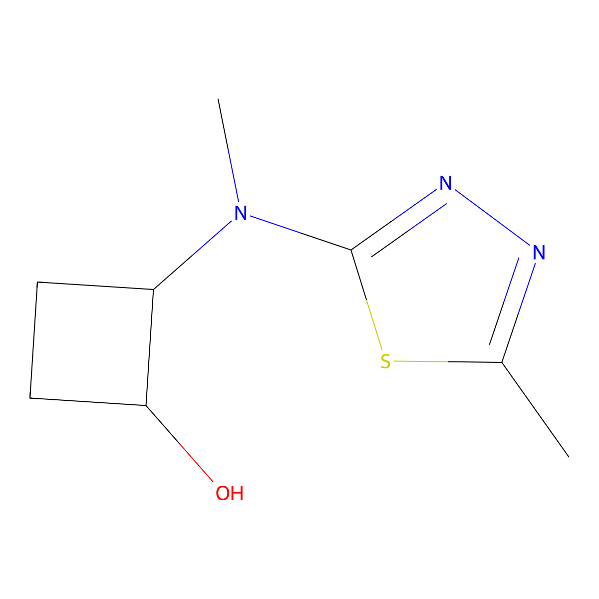 2-[Methyl(5-methyl-1,3,4-thiadiazol-2-yl)amino]cyclobutan-1-ol molecular structure, CAS 2198912-39-7