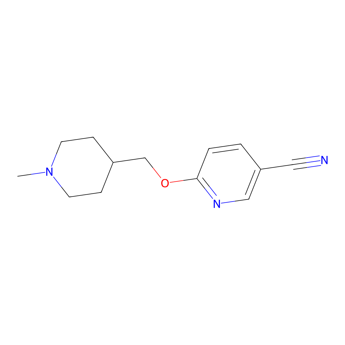 6-[(1-Methylpiperidin-4-yl)methoxy]pyridine-3-carbonitrile molecular structure, CAS 2198912-45-5