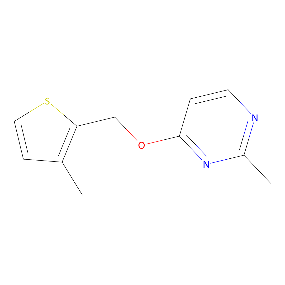 2-Methyl-4-[(3-methylthiophen-2-yl)methoxy]pyrimidine molecular structure, CAS 2198913-26-5