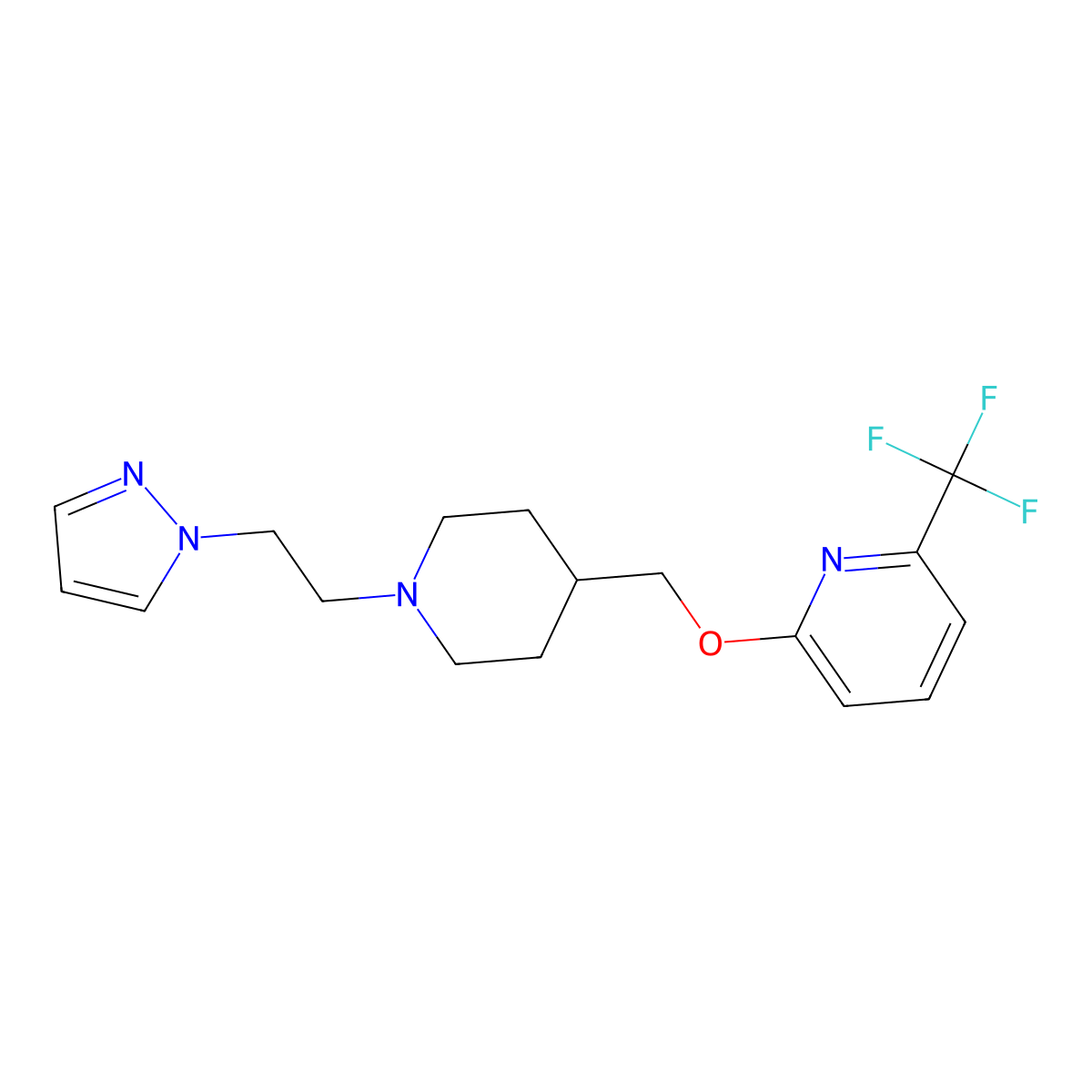 2-({1-[2-(1H-pyrazol-1-yl)ethyl]piperidin-4-yl}methoxy)-6-(trifluoromethyl)pyridine molecular structure, CAS 2198915-51-2