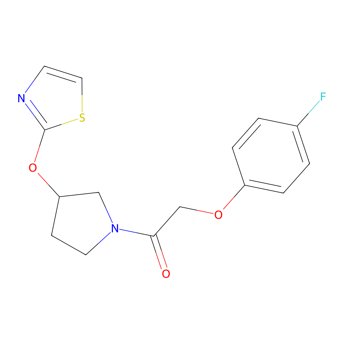 2-(4-Fluorophenoxy)-1-(3-(thiazol-2-yloxy)pyrrolidin-1-yl)ethanone molecular structure, CAS 2198916-00-4