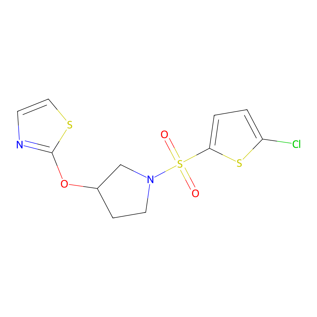 2-({1-[(5-Chlorothiophen-2-yl)sulfonyl]pyrrolidin-3-yl}oxy)-1,3-thiazole molecular structure, CAS 2198916-60-6