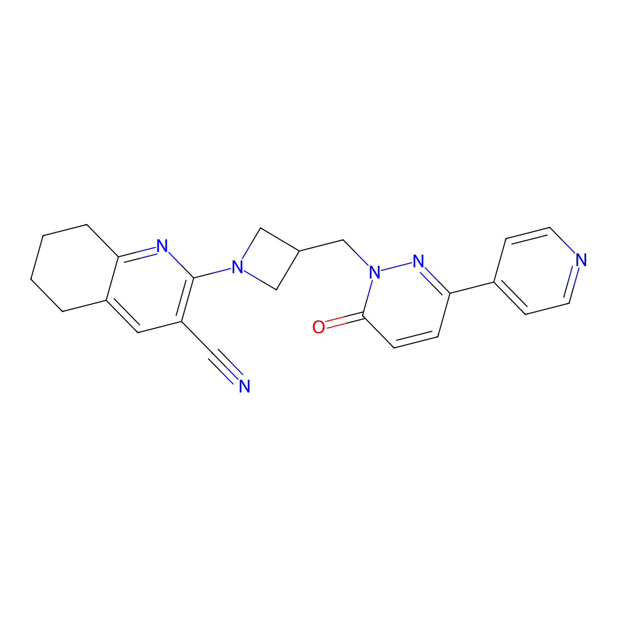 2-(3-{[6-Oxo-3-(pyridin-4-yl)-1,6-dihydropyridazin-1-yl]methyl}azetidin-1-yl)-5,6,7,8-tetrahydroquinoline-3-carbonitrile molecular structure, CAS 2198941-00-1