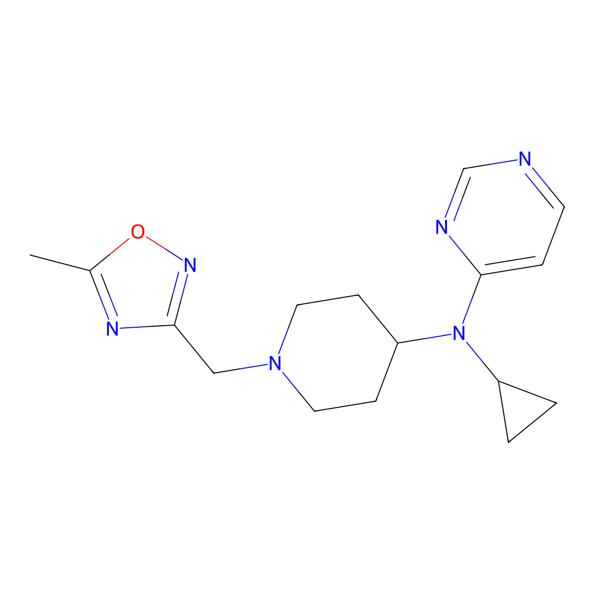 N-cyclopropyl-N-{1-[(5-methyl-1,2,4-oxadiazol-3-yl)methyl]piperidin-4-yl}pyrimidin-4-amine molecular structure, CAS 2198960-74-4
