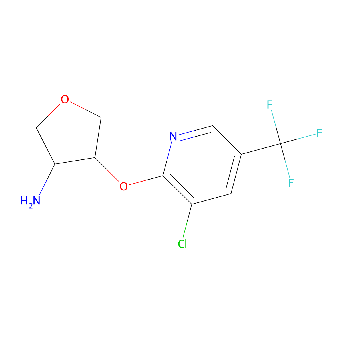 4-{[3-Chloro-5-(trifluoromethyl)pyridin-2-yl]oxy}oxolan-3-amine molecular structure, CAS 2198986-35-3