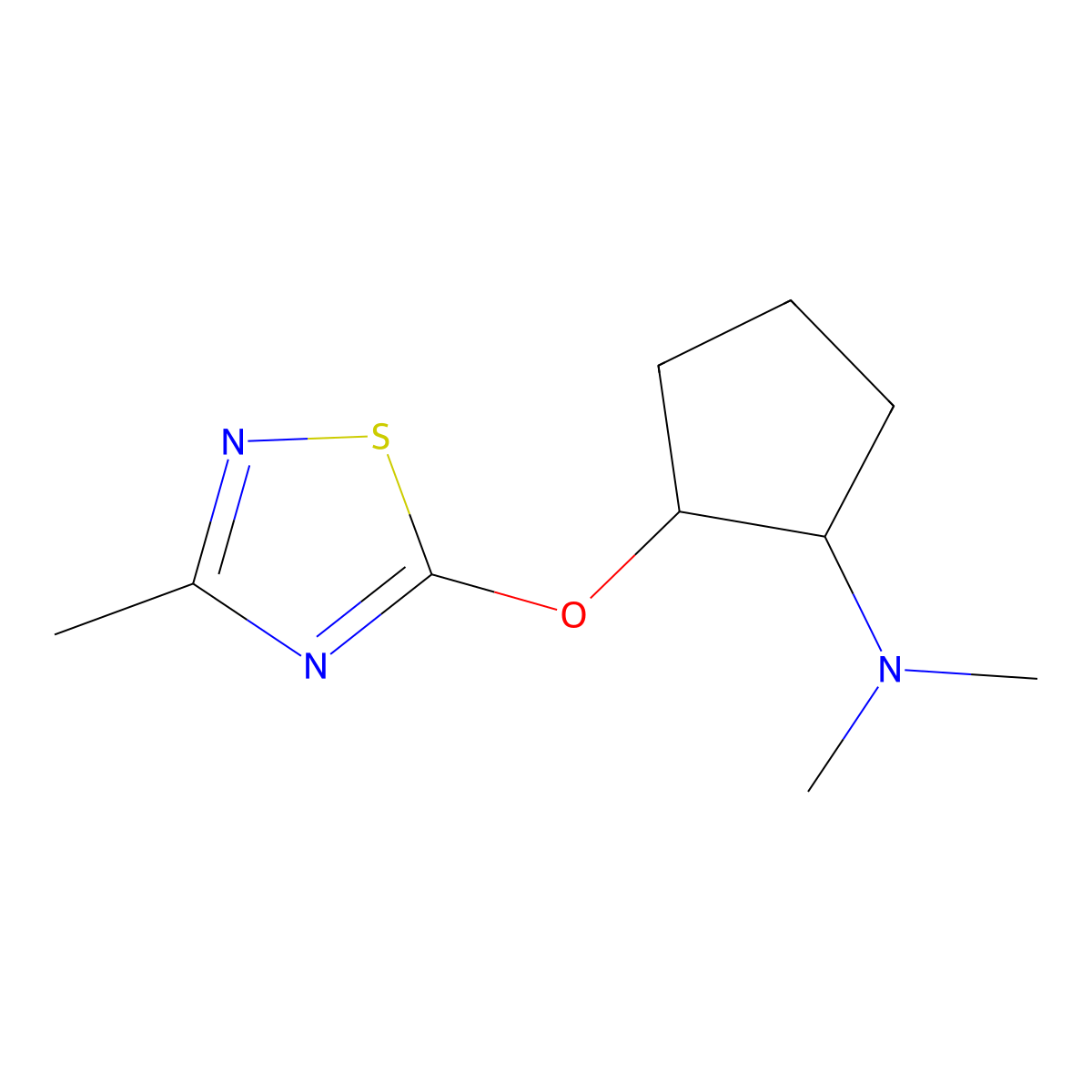 N,N-dimethyl-2-[(3-methyl-1,2,4-thiadiazol-5-yl)oxy]cyclopentan-1-amine molecular structure, CAS 2198986-55-7