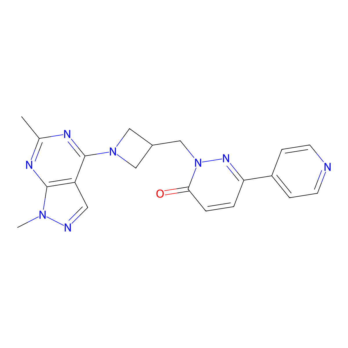 2-[(1-{1,6-dimethyl-1H-pyrazolo[3,4-d]pyrimidin-4-yl}azetidin-3-yl)methyl]-6-(pyridin-4-yl)-2,3-dihydropyridazin-3-one molecular structure, CAS 2198990-28-0