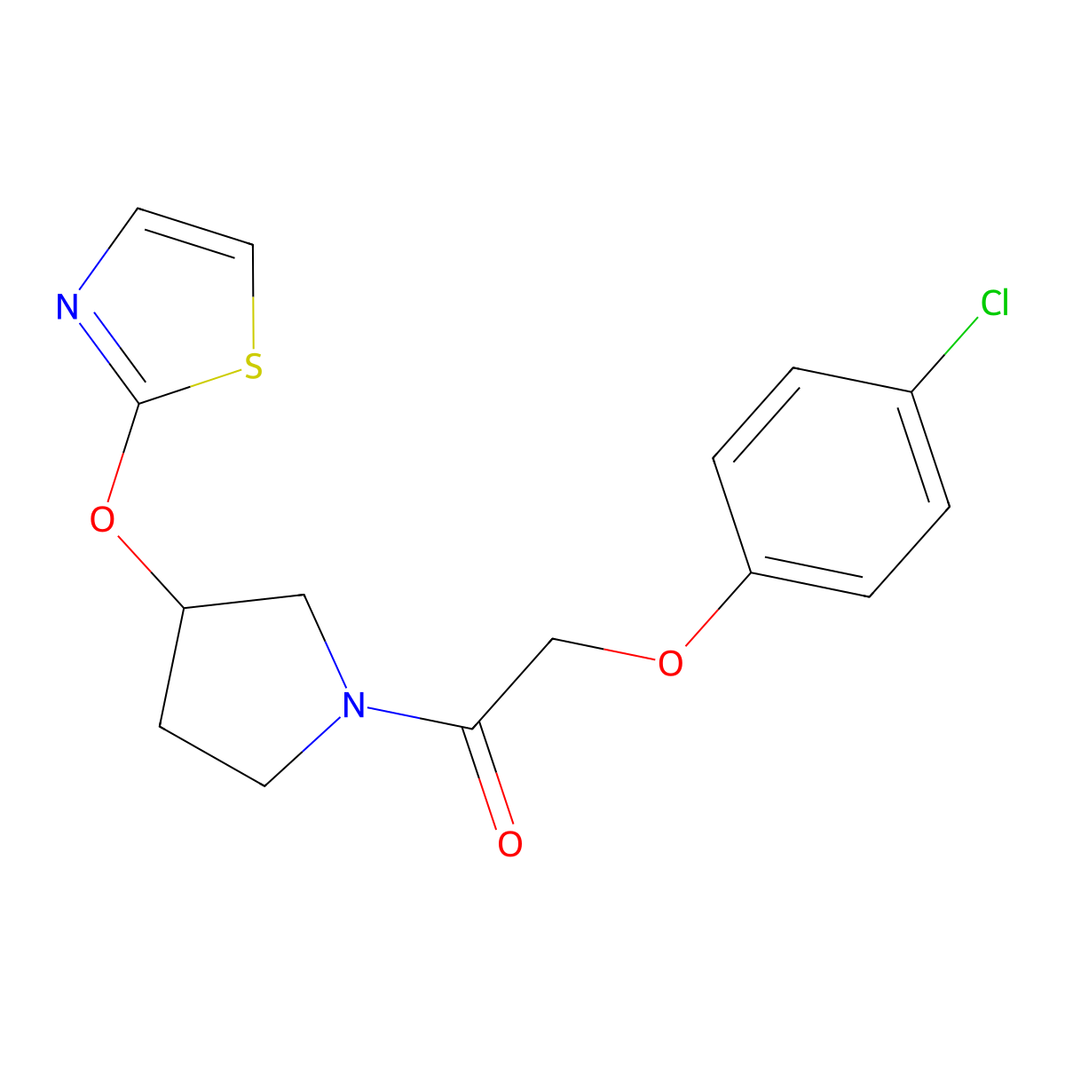 2-(4-Chlorophenoxy)-1-(3-(thiazol-2-yloxy)pyrrolidin-1-yl)ethanone molecular structure, CAS 2198991-63-6