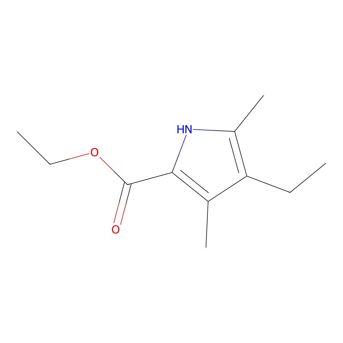 Ethyl 3,5-dimethyl-4-ethyl-1H-pyrrole-2-carboxylate molecular structure, CAS 2199-47-5