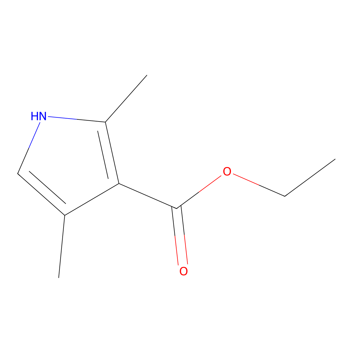 Ethyl 2,4-dimethyl-1H-pyrrole-3-carboxylate molecular structure, CAS 2199-51-1