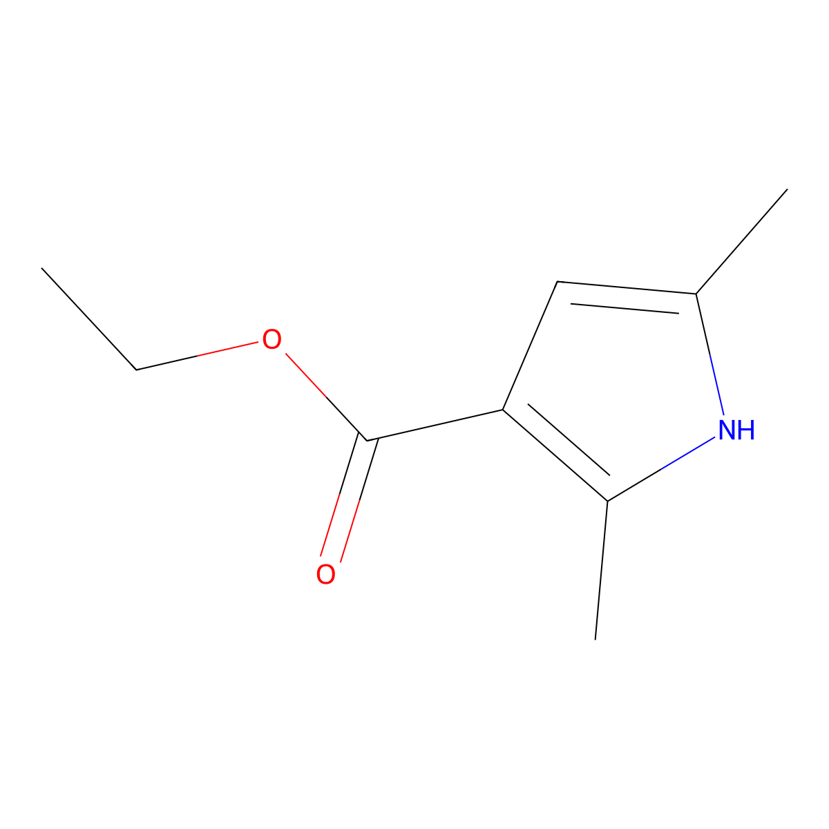 Ethyl 2,5-dimethyl-1H-pyrrole-3-carboxylate molecular structure, CAS 2199-52-2