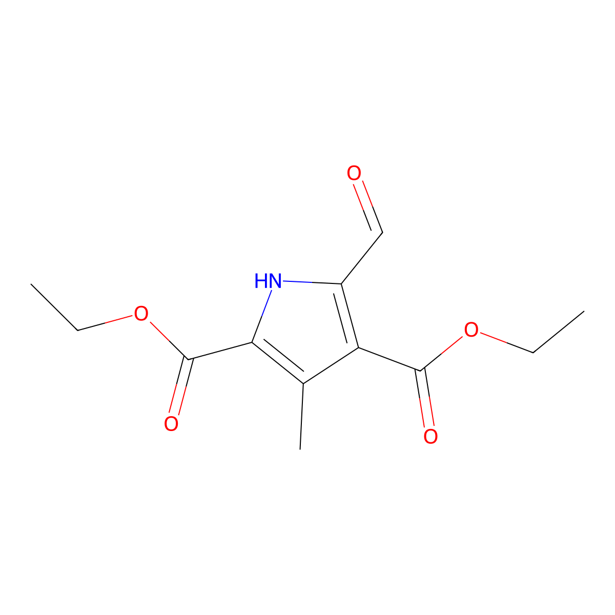 Diethyl 5-formyl-3-methyl-1H-pyrrole-2,4-dicarboxylate molecular structure, CAS 2199-60-2