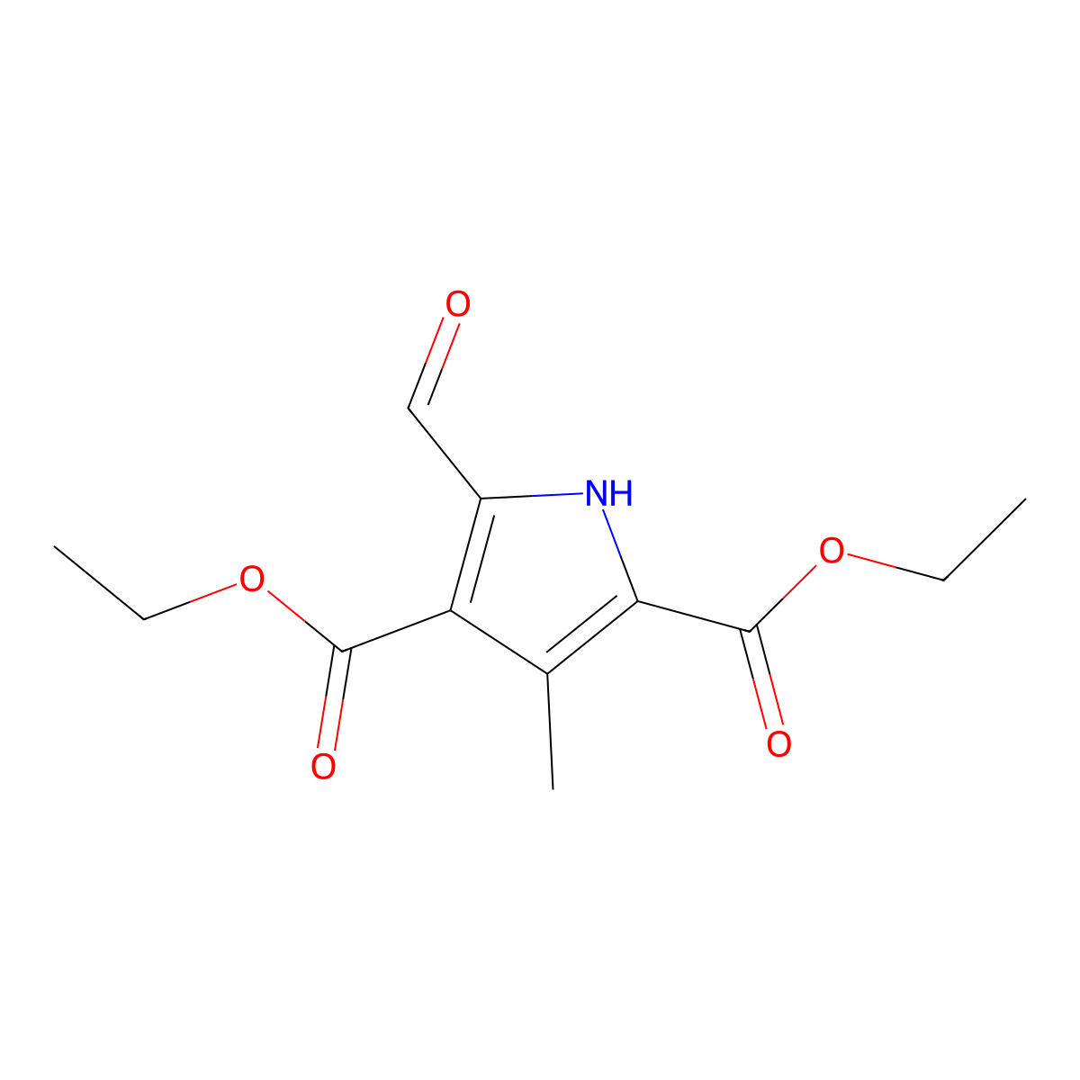 Diethyl 5-formyl-3-methyl-1H-pyrrole-2,4-dicarboxylate molecular structure, CAS 2199-60-2