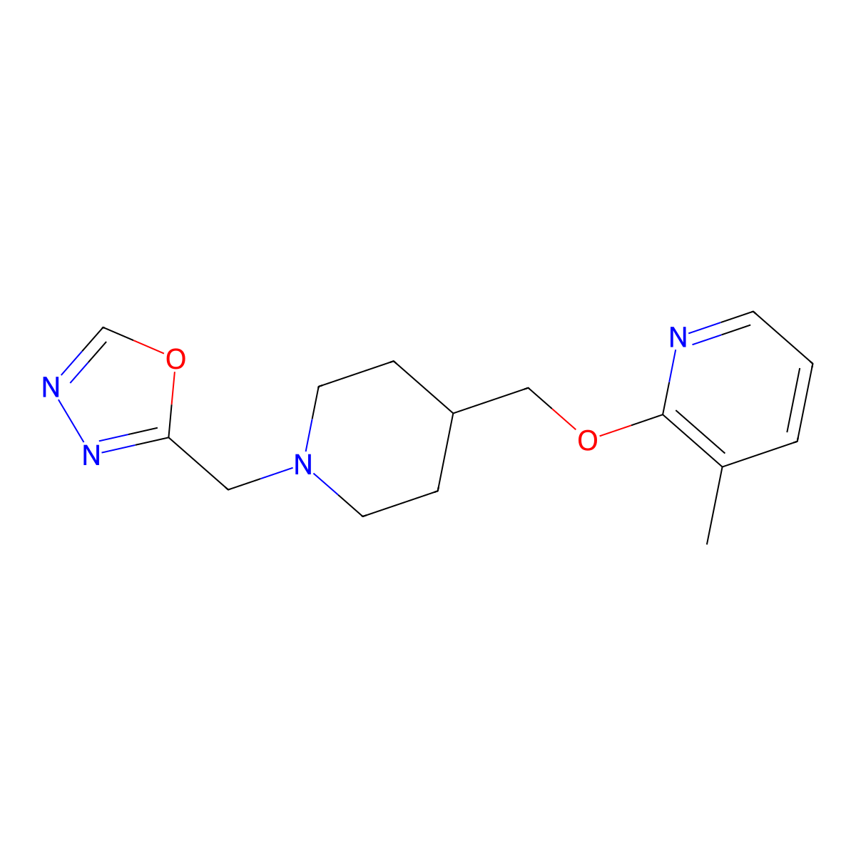 3-Methyl-2-({1-[(1,3,4-oxadiazol-2-yl)methyl]piperidin-4-yl}methoxy)pyridine molecular structure, CAS 2199034-90-5