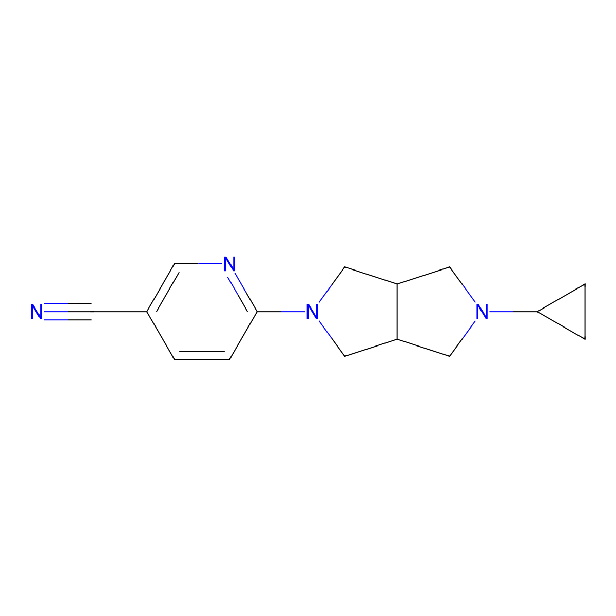 6-(5-cyclopropylhexahydropyrrolo[3,4-c]pyrrol-2(1H)-yl)nicotinonitrile molecular structure, CAS 2199035-56-6