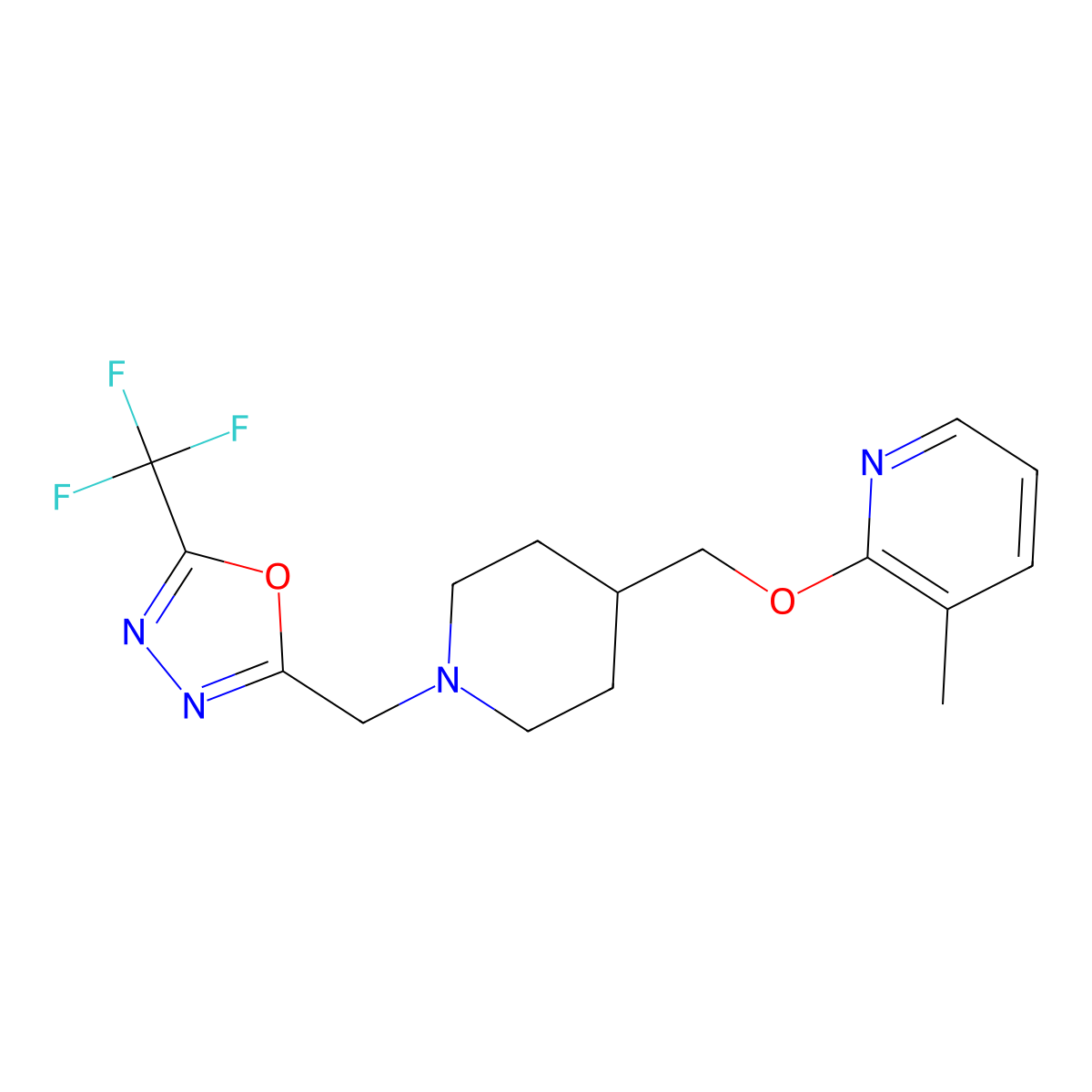 3-Methyl-2-[(1-{[5-(trifluoromethyl)-1,3,4-oxadiazol-2-yl]methyl}piperidin-4-yl)methoxy]pyridine molecular structure, CAS 2199036-69-4