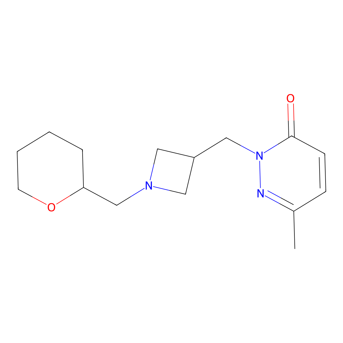 6-Methyl-2-({1-[(oxan-2-yl)methyl]azetidin-3-yl}methyl)-2,3-dihydropyridazin-3-one molecular structure, CAS 2199059-90-8
