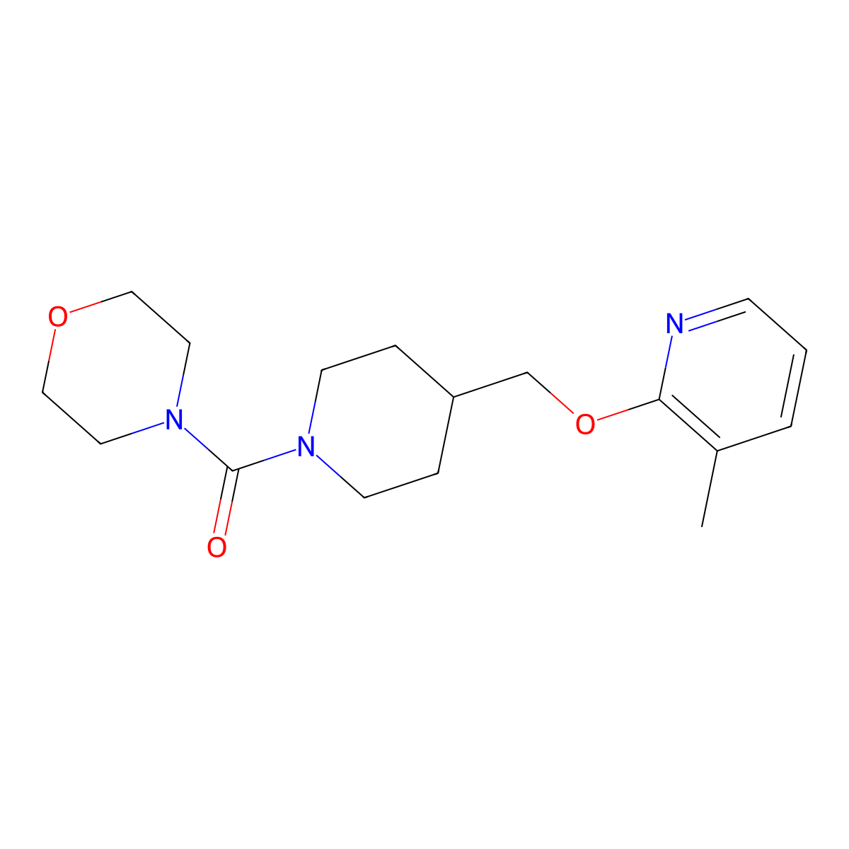 4-(4-{[(3-Methylpyridin-2-yl)oxy]methyl}piperidine-1-carbonyl)morpholine molecular structure, CAS 2199061-81-7