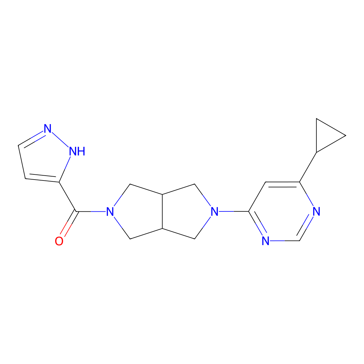 4-cyclopropyl-6-[5-(1H-pyrazole-3-carbonyl)-octahydropyrrolo[3,4-c]pyrrol-2-yl]pyrimidine molecular structure, CAS 2199062-51-4