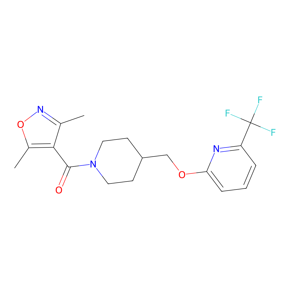 2-{[1-(3,5-Dimethyl-1,2-oxazole-4-carbonyl)piperidin-4-yl]methoxy}-6-(trifluoromethyl)pyridine molecular structure, CAS 2199063-48-2