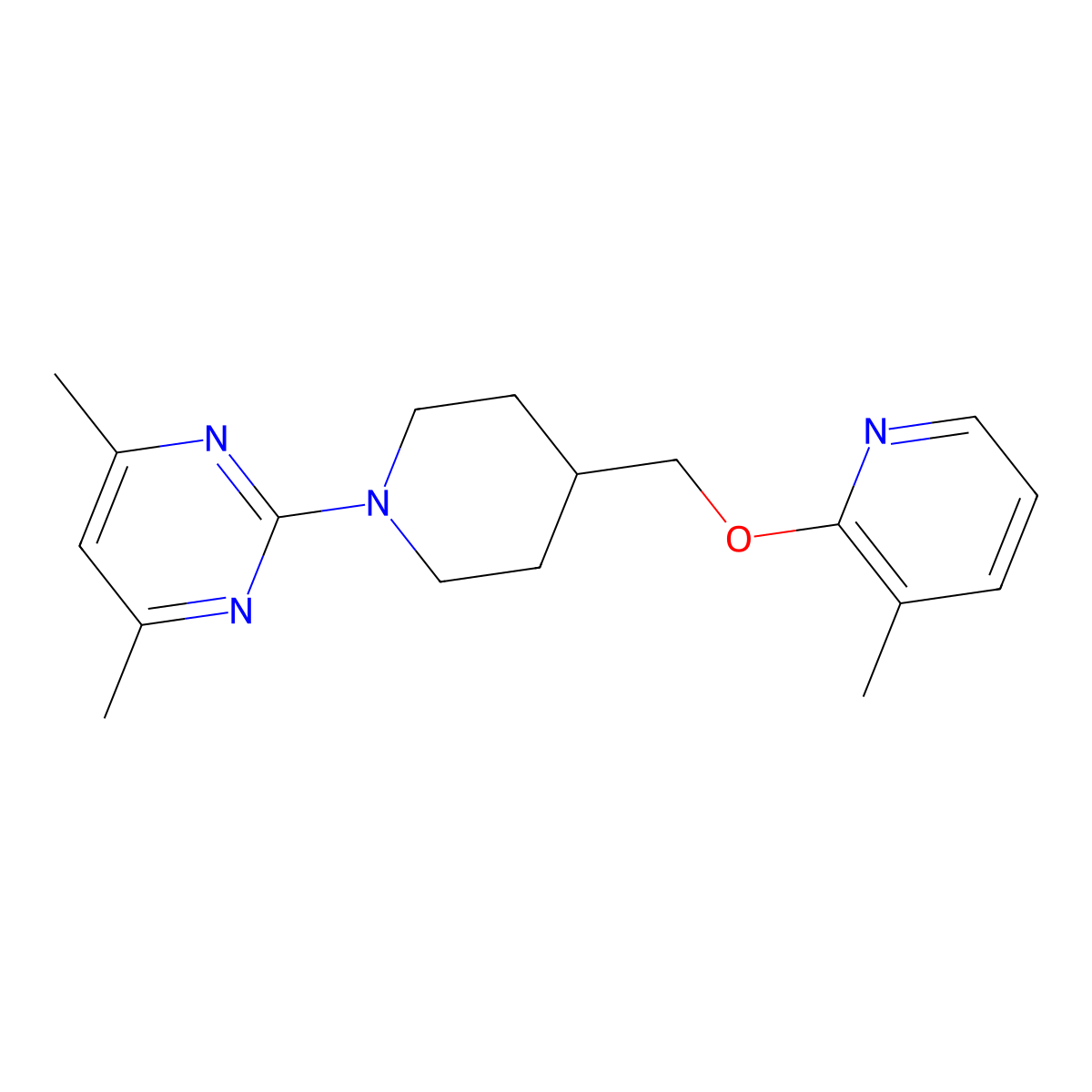 4,6-Dimethyl-2-(4-{[(3-methylpyridin-2-yl)oxy]methyl}piperidin-1-yl)pyrimidine molecular structure, CAS 2199068-47-6