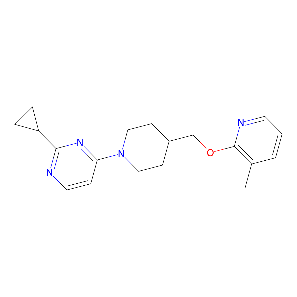 2-Cyclopropyl-4-(4-{[(3-methylpyridin-2-yl)oxy]methyl}piperidin-1-yl)pyrimidine molecular structure, CAS 2199068-78-3