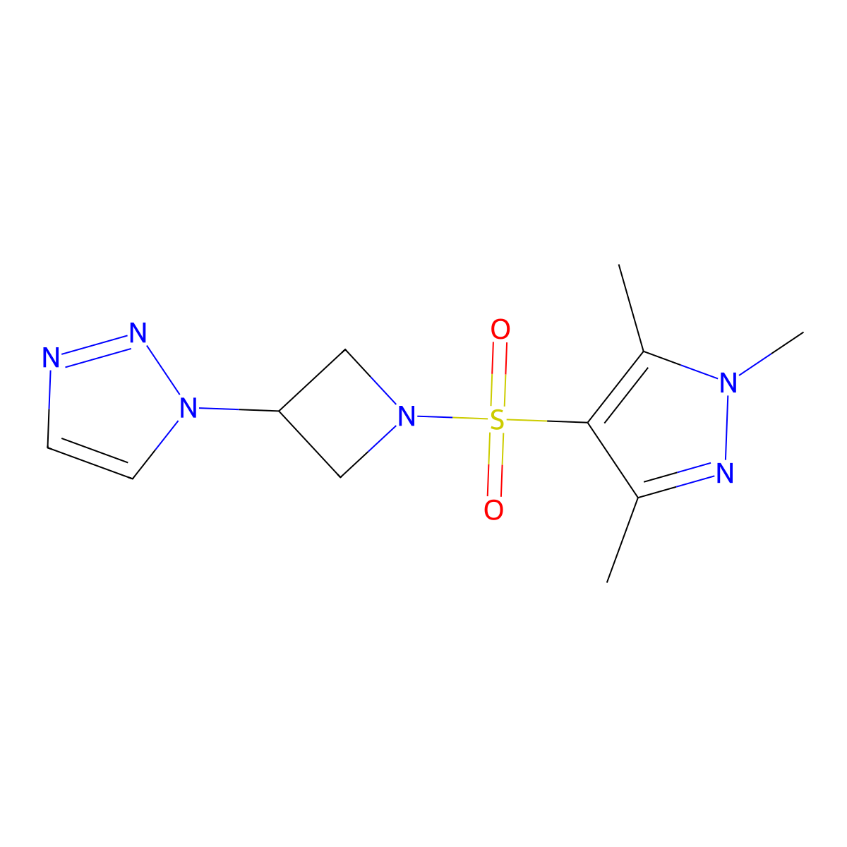 1-{1-[(1,3,5-trimethyl-1H-pyrazol-4-yl)sulfonyl]azetidin-3-yl}-1H-1,2,3-triazole molecular structure, CAS 2199088-37-2