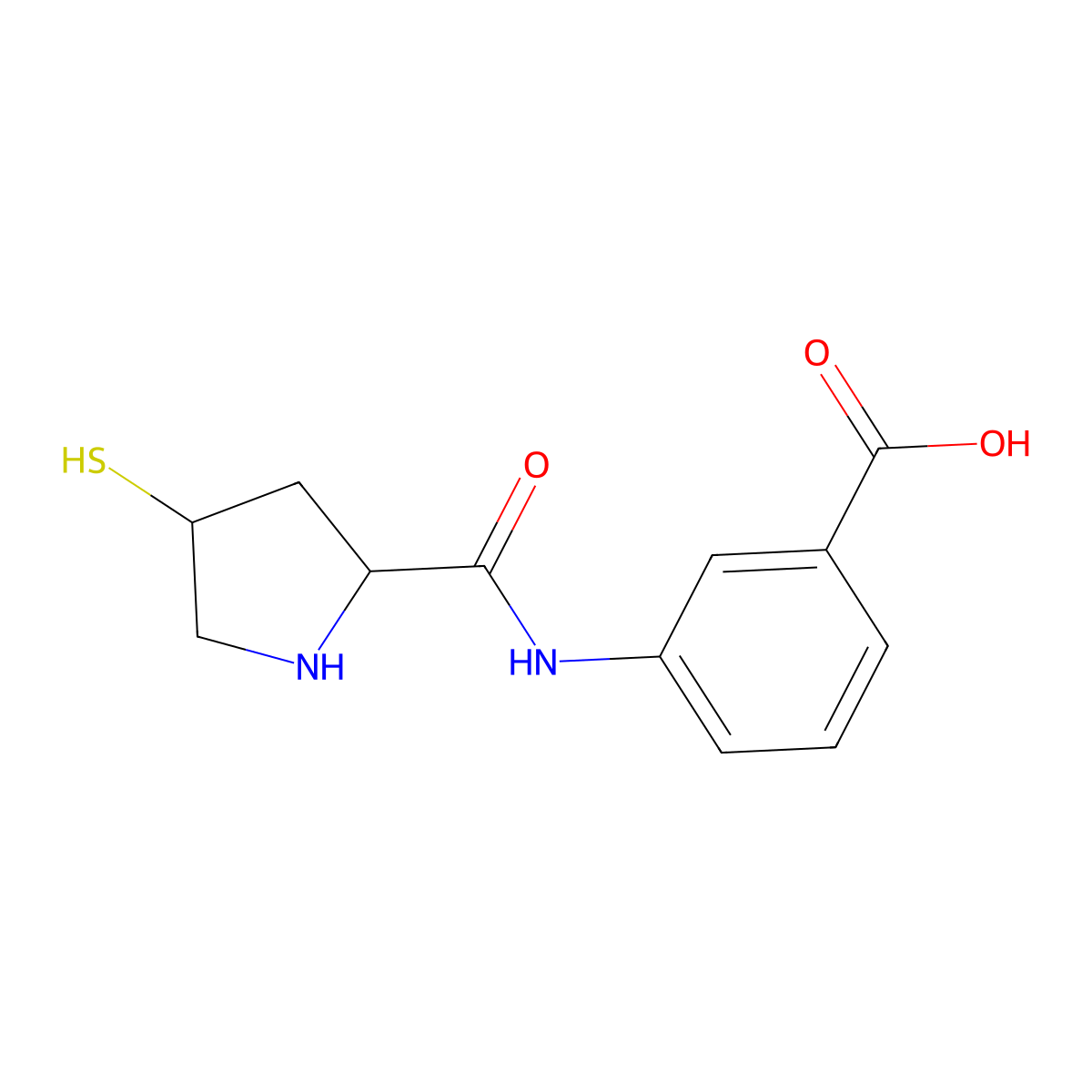 3-(((2S,4S)-4-Sulfanylpyrrolidine-2-carbonyl)amino)benzoic acid molecular structure, CAS 219909-82-7