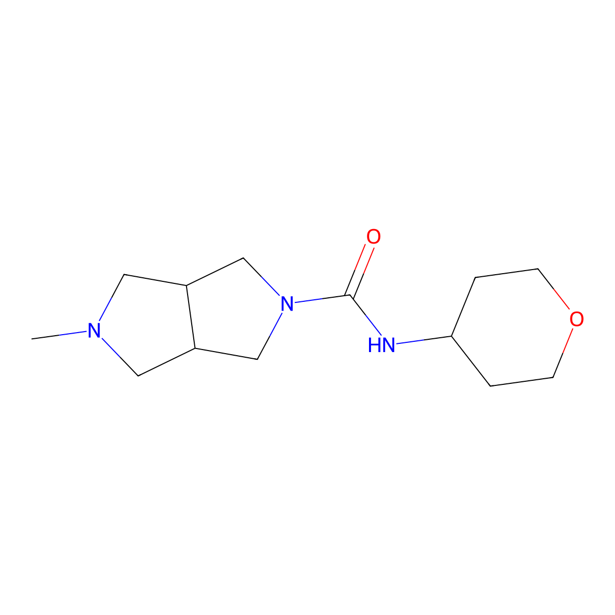 5-methyl-N-(tetrahydro-2H-pyran-4-yl)hexahydropyrrolo[3,4-c]pyrrole-2(1H)-carboxamide molecular structure, CAS 2199112-84-8