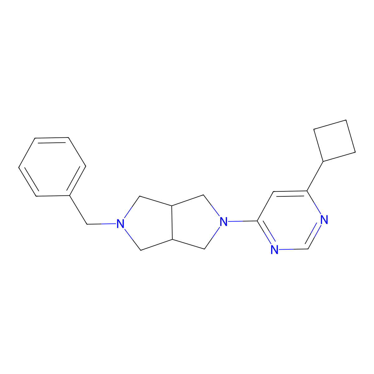 4-{5-Benzyl-octahydropyrrolo[3,4-c]pyrrol-2-yl}-6-cyclobutylpyrimidine molecular structure, CAS 2199113-54-5