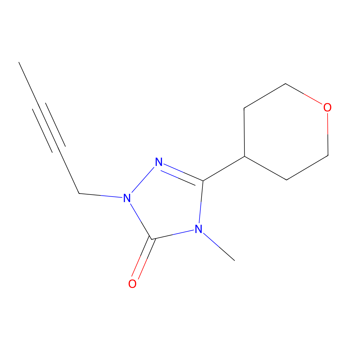 1-(but-2-yn-1-yl)-4-methyl-3-(oxan-4-yl)-4,5-dihydro-1H-1,2,4-triazol-5-one molecular structure, CAS 2199132-87-9
