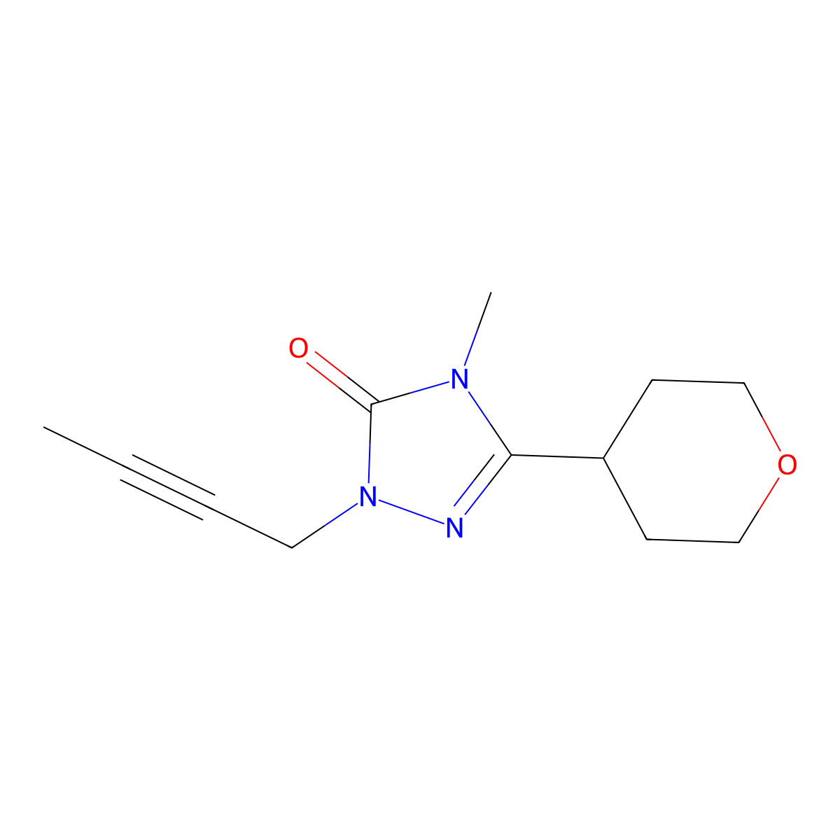 1-(but-2-yn-1-yl)-4-methyl-3-(oxan-4-yl)-4,5-dihydro-1H-1,2,4-triazol-5-one molecular structure, CAS 2199132-87-9