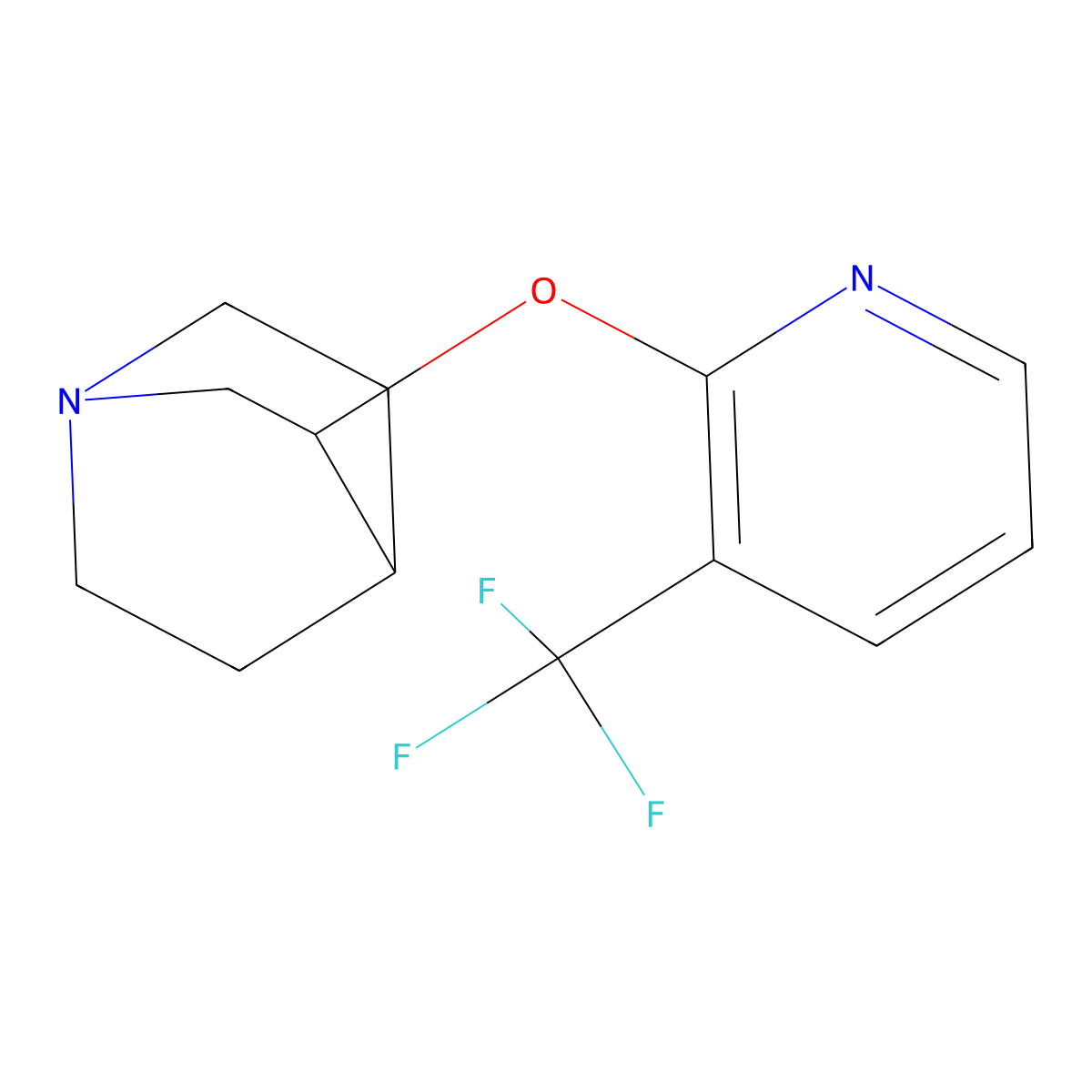 3-{[3-(Trifluoromethyl)pyridin-2-yl]oxy}-1-azabicyclo[2.2.2]octane molecular structure, CAS 2199133-08-7