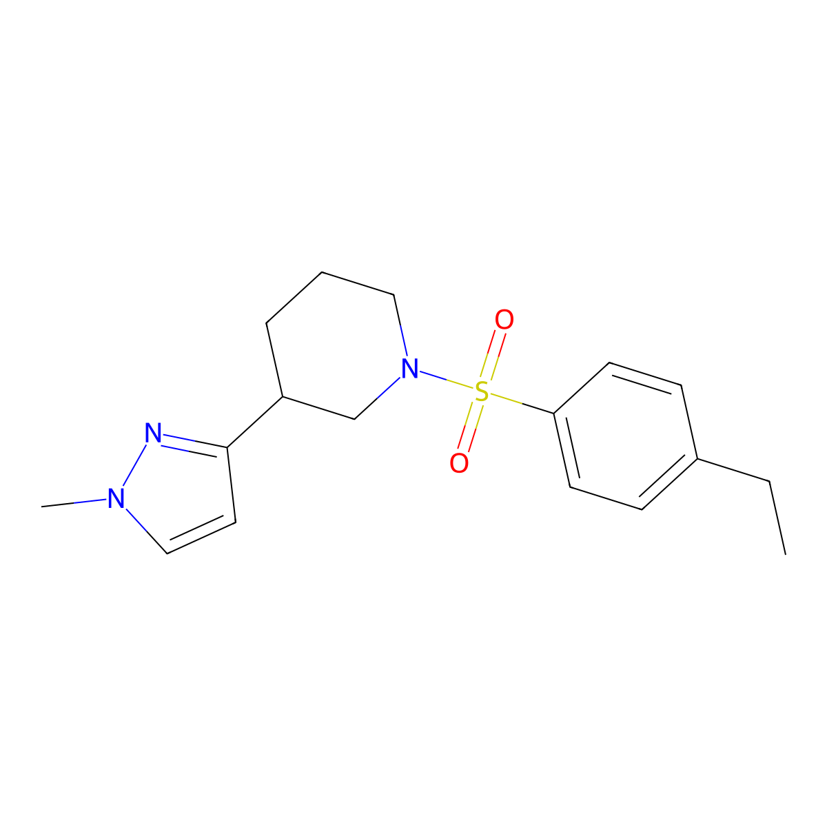 1-(4-ethylbenzenesulfonyl)-3-(1-methyl-1H-pyrazol-3-yl)piperidine molecular structure, CAS 2199137-22-7