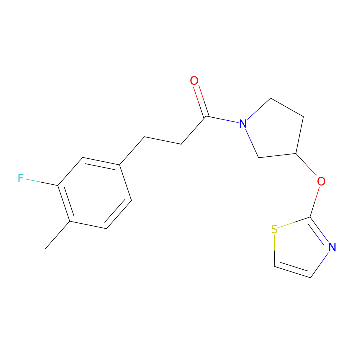 3-(3-Fluoro-4-methylphenyl)-1-[3-(1,3-thiazol-2-yloxy)pyrrolidin-1-yl]propan-1-one molecular structure, CAS 2199161-83-4