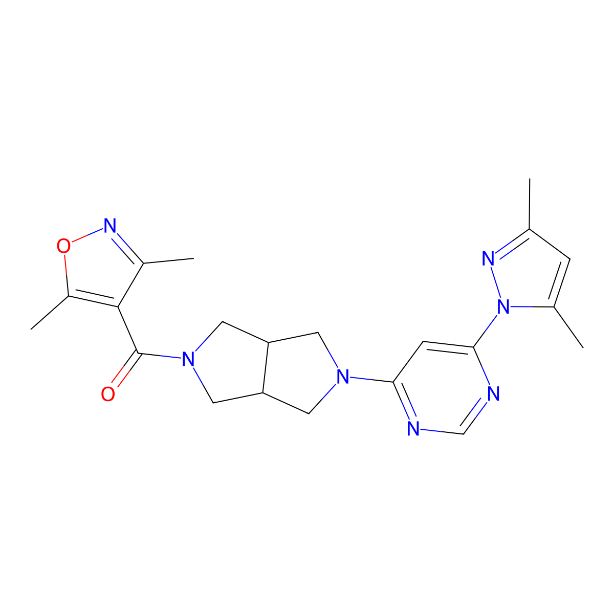 4-[5-(3,5-dimethyl-1,2-oxazole-4-carbonyl)-octahydropyrrolo[3,4-c]pyrrol-2-yl]-6-(3,5-dimethyl-1H-pyrazol-1-yl)pyrimidine molecular structure, CAS 2199162-99-5