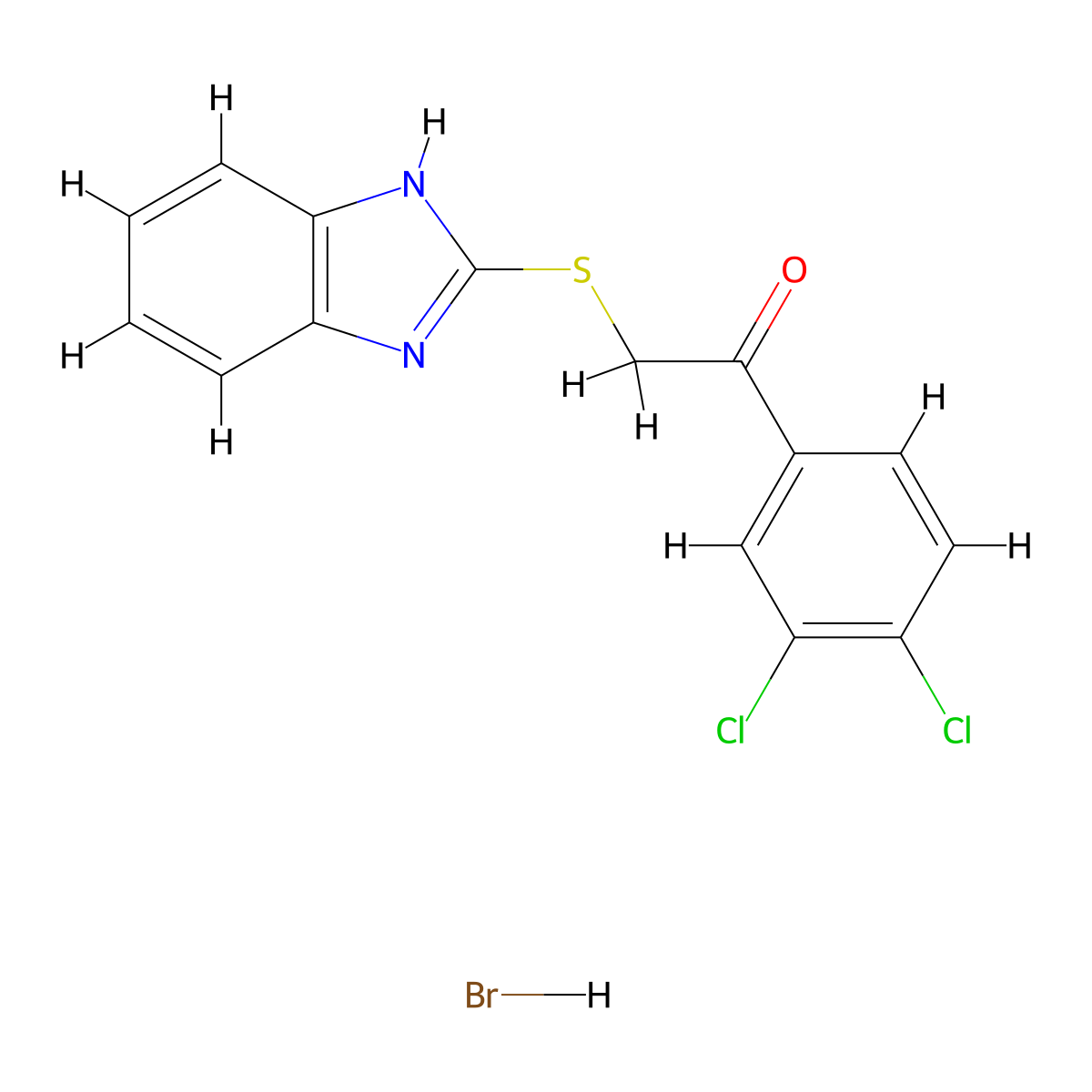 2-((1H-benzo[d]imidazol-2-yl)thio)-1-(3,4-dichlorophenyl)ethanone hydrobromide molecular structure, CAS 219917-23-4