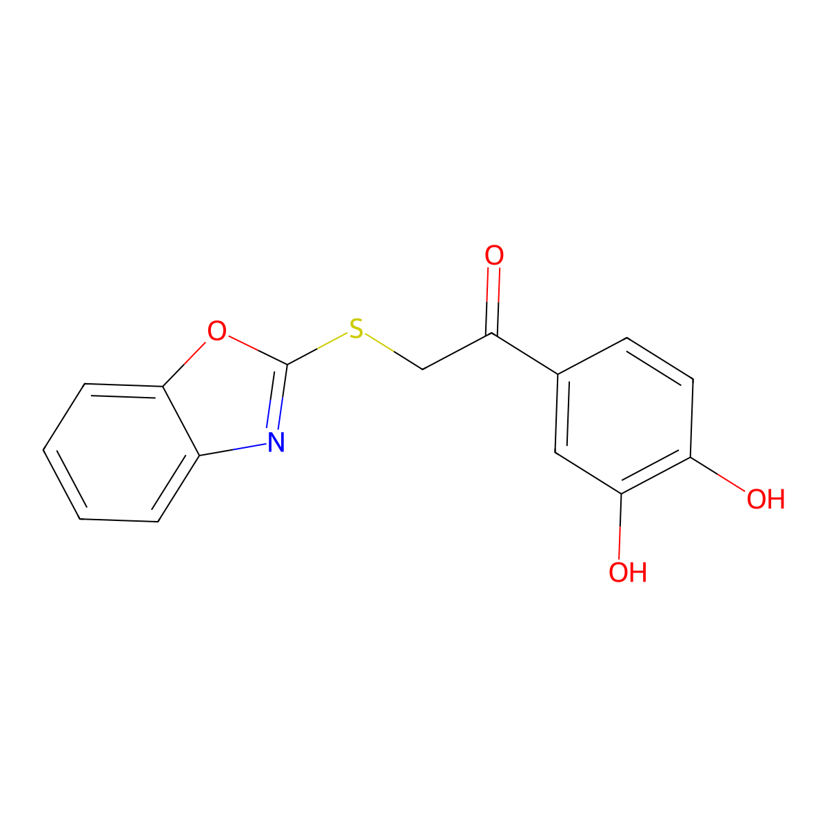 2-(1,3-Benzoxazol-2-ylsulfanyl)-1-(3,4-dihydroxyphenyl)ethanone molecular structure, CAS 219917-39-2