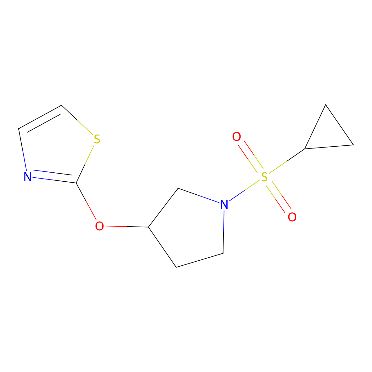 2-((1-(Cyclopropylsulfonyl)pyrrolidin-3-yl)oxy)thiazole molecular structure, CAS 2199186-99-5