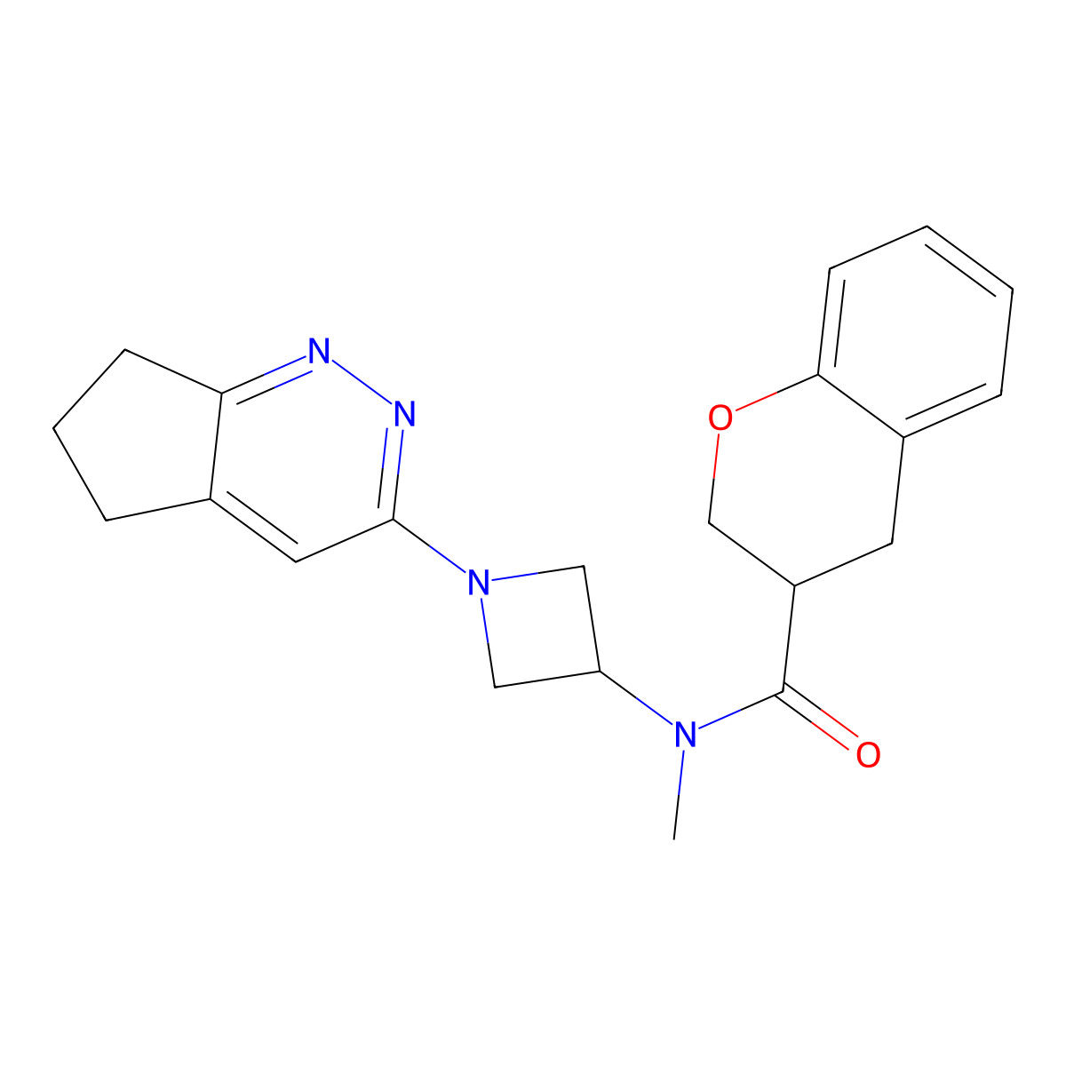 N-(1-{5H,6H,7H-cyclopenta[c]pyridazin-3-yl}azetidin-3-yl)-N-methyl-3,4-dihydro-2H-1-benzopyran-3-carboxamide molecular structure, CAS 2199187-68-1