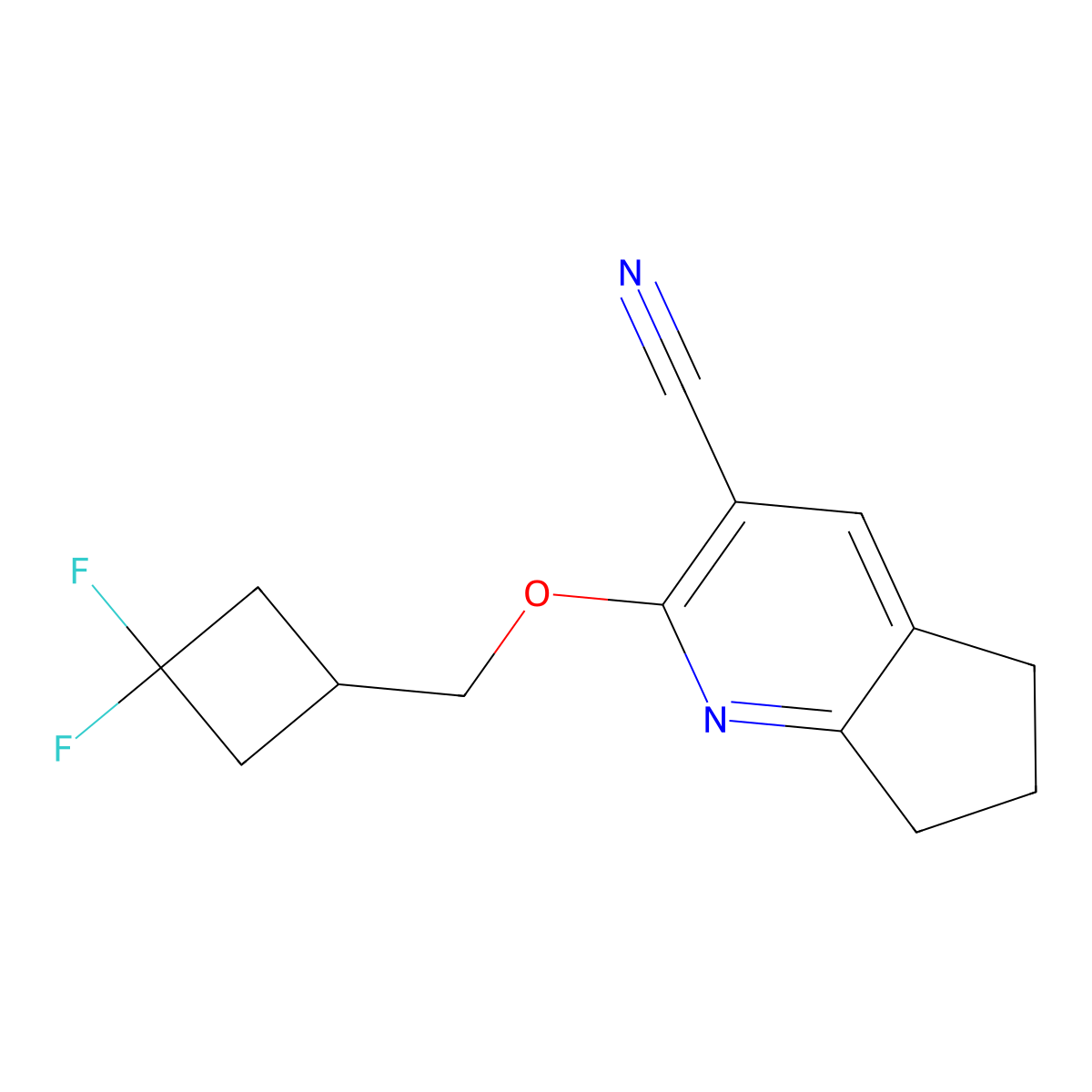 2-[(3,3-difluorocyclobutyl)methoxy]-5H,6H,7H-cyclopenta[b]pyridine-3-carbonitrile molecular structure, CAS 2199208-54-1