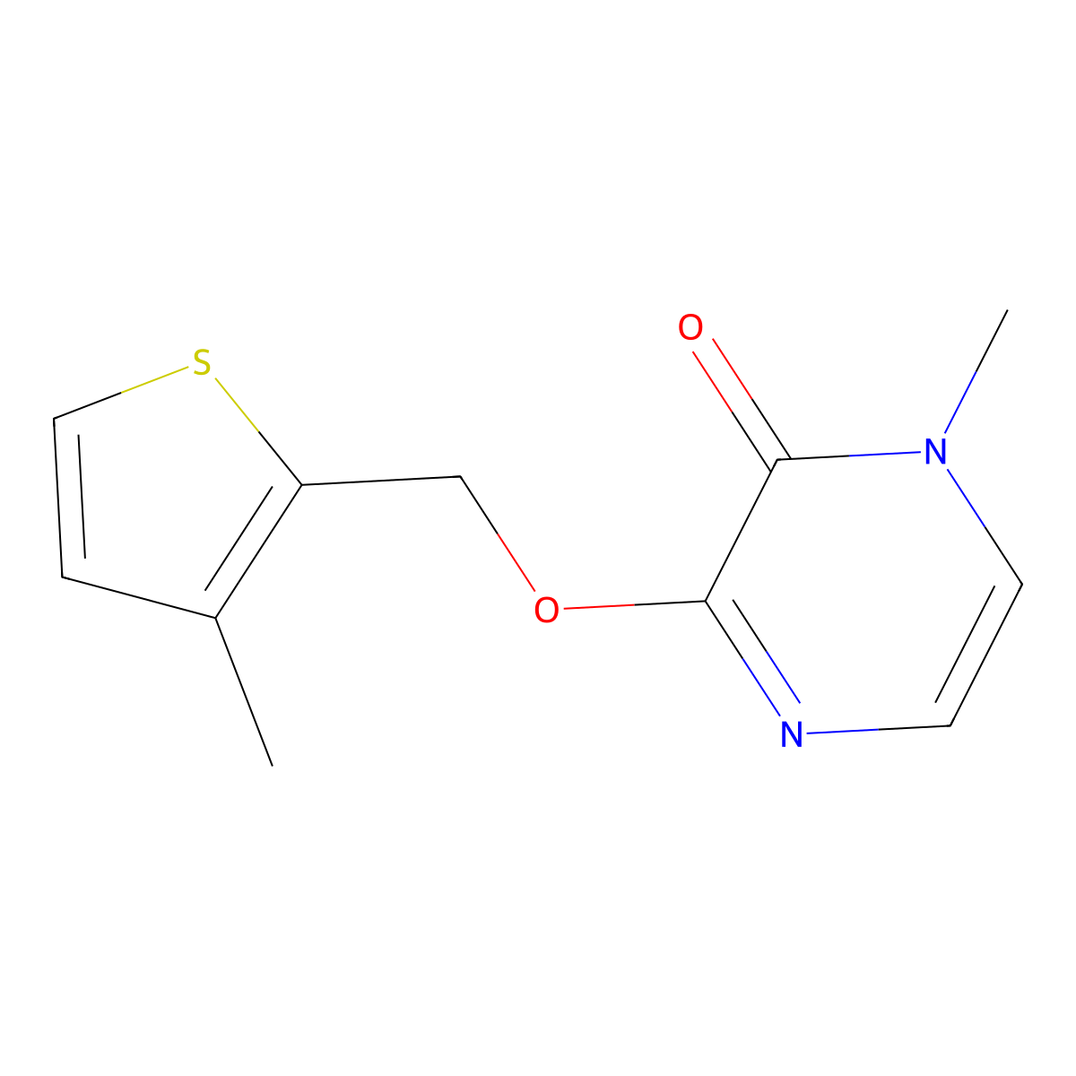 1-Methyl-3-[(3-methylthiophen-2-yl)methoxy]-1,2-dihydropyrazin-2-one molecular structure, CAS 2199208-73-4
