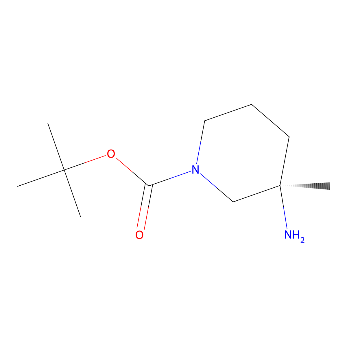 tert-butyl (3R)-3-amino-3-methyl-piperidine-1-carboxylate molecular structure, CAS 2199214-46-3