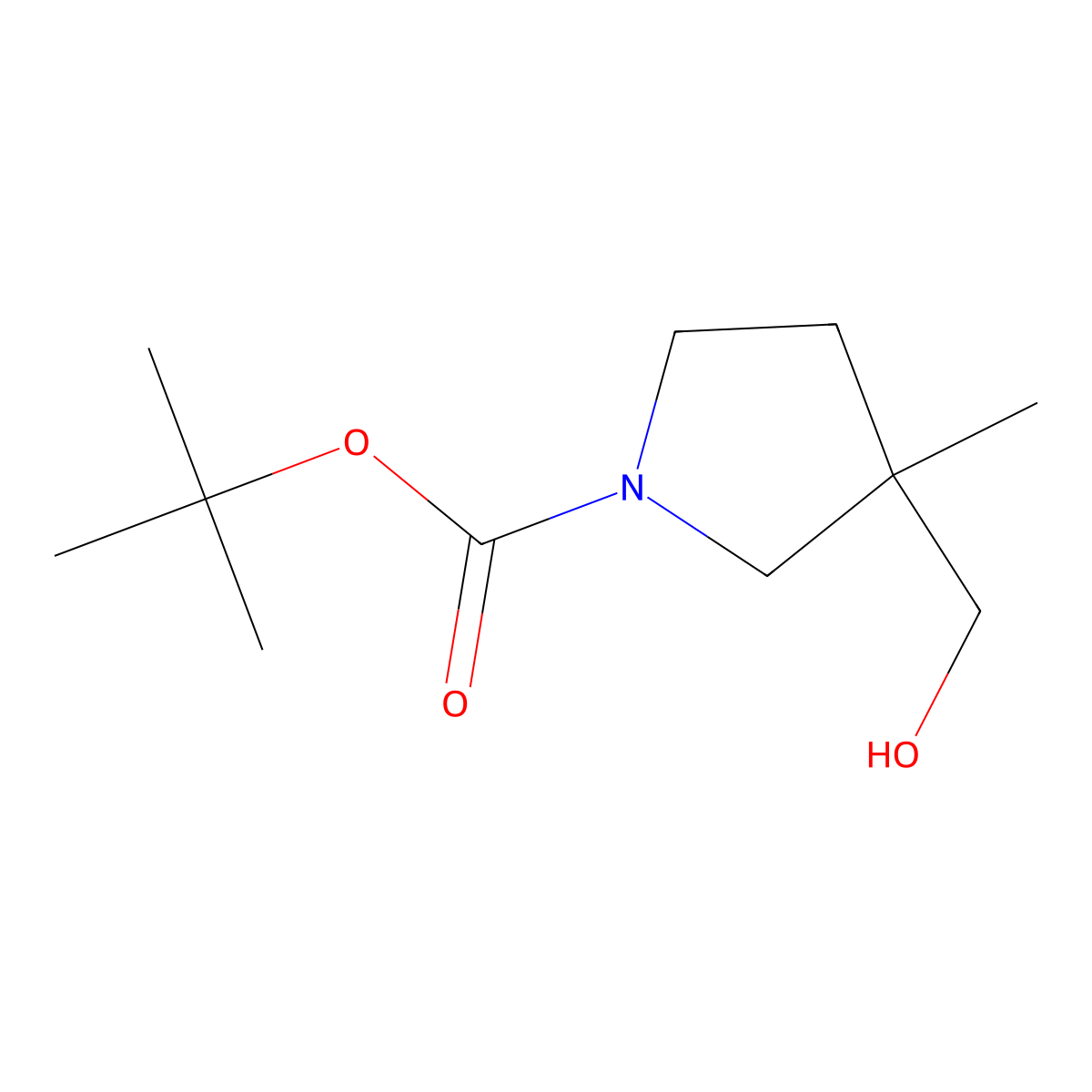 tert-butyl (3R)-3-(hydroxymethyl)-3-methyl-pyrrolidine-1-carboxylate molecular structure, CAS 2199214-75-8