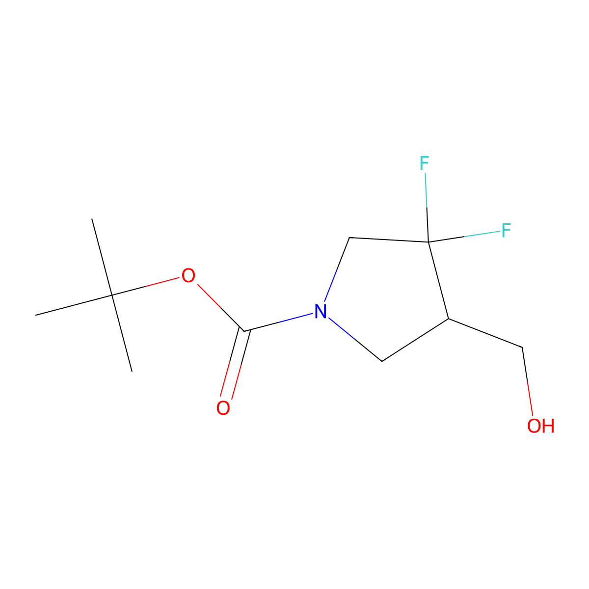 tert-butyl (4S)-3,3-difluoro-4-(hydroxymethyl)pyrrolidine-1-carboxylate molecular structure, CAS 2199215-19-3