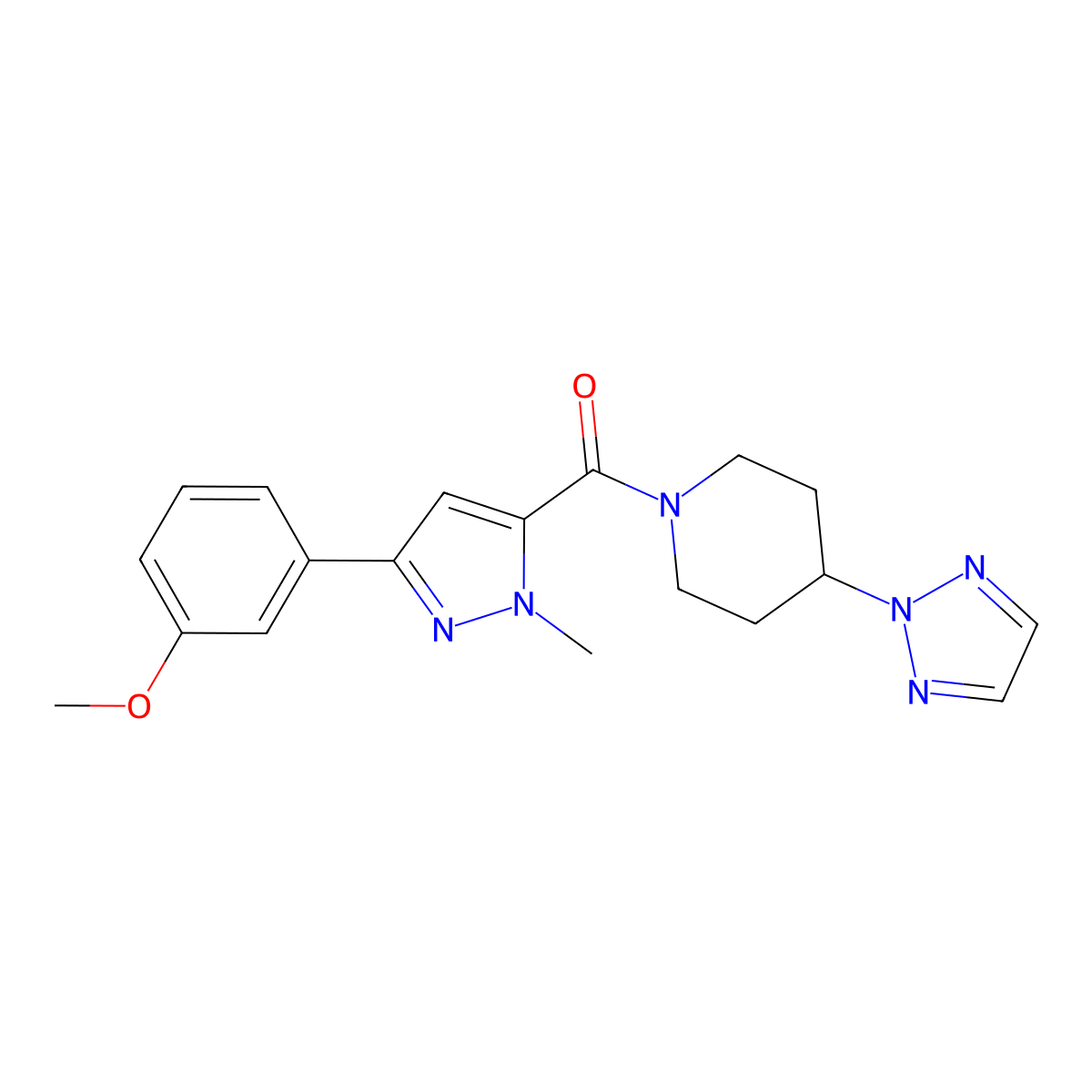 (4-(2H-1,2,3-triazol-2-yl)piperidin-1-yl)(3-(3-methoxyphenyl)-1-methyl-1H-pyrazol-5-yl)methanone molecular structure, CAS 2199236-32-1