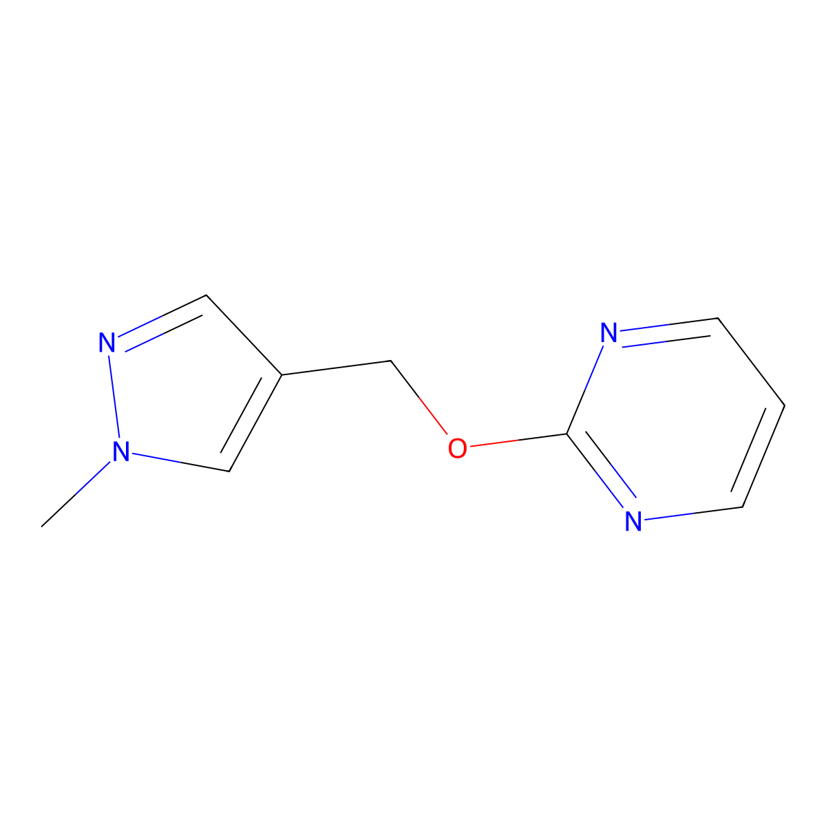 2-[(1-methyl-1H-pyrazol-4-yl)methoxy]pyrimidine molecular structure, CAS 2199247-12-4