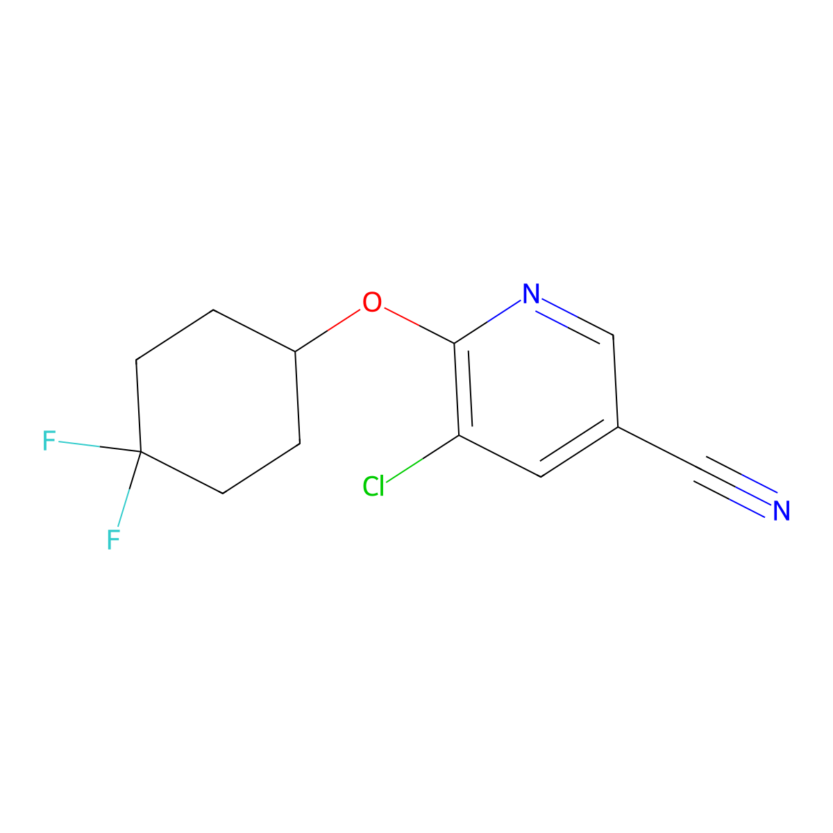 5-Chloro-6-[(4,4-difluorocyclohexyl)oxy]pyridine-3-carbonitrile molecular structure, CAS 2199274-23-0