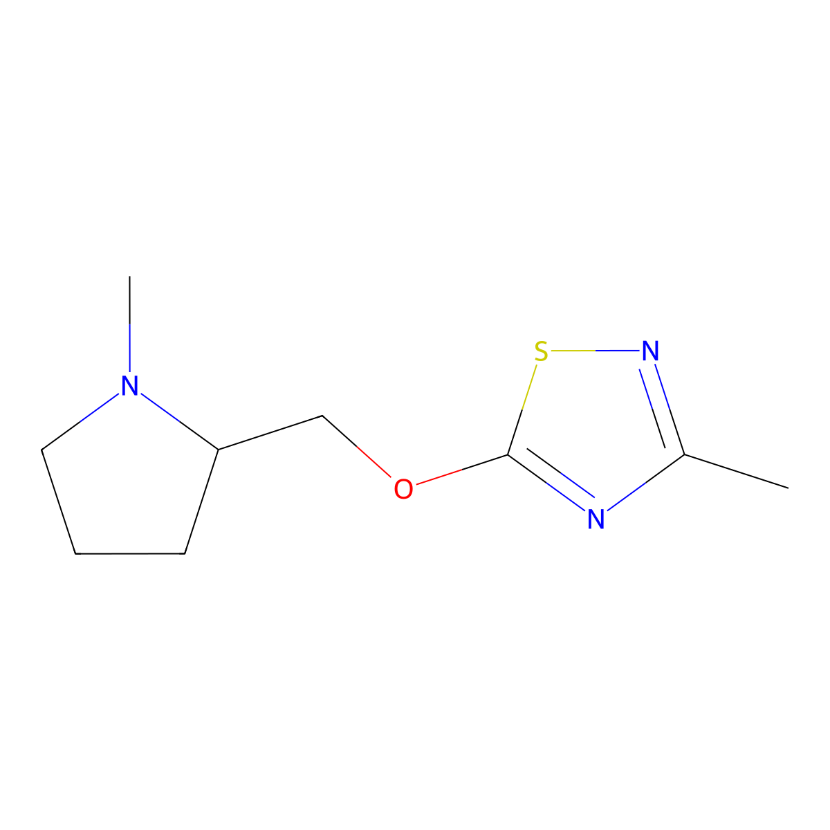 3-Methyl-5-[(1-methylpyrrolidin-2-yl)methoxy]-1,2,4-thiadiazole molecular structure, CAS 2199303-52-9