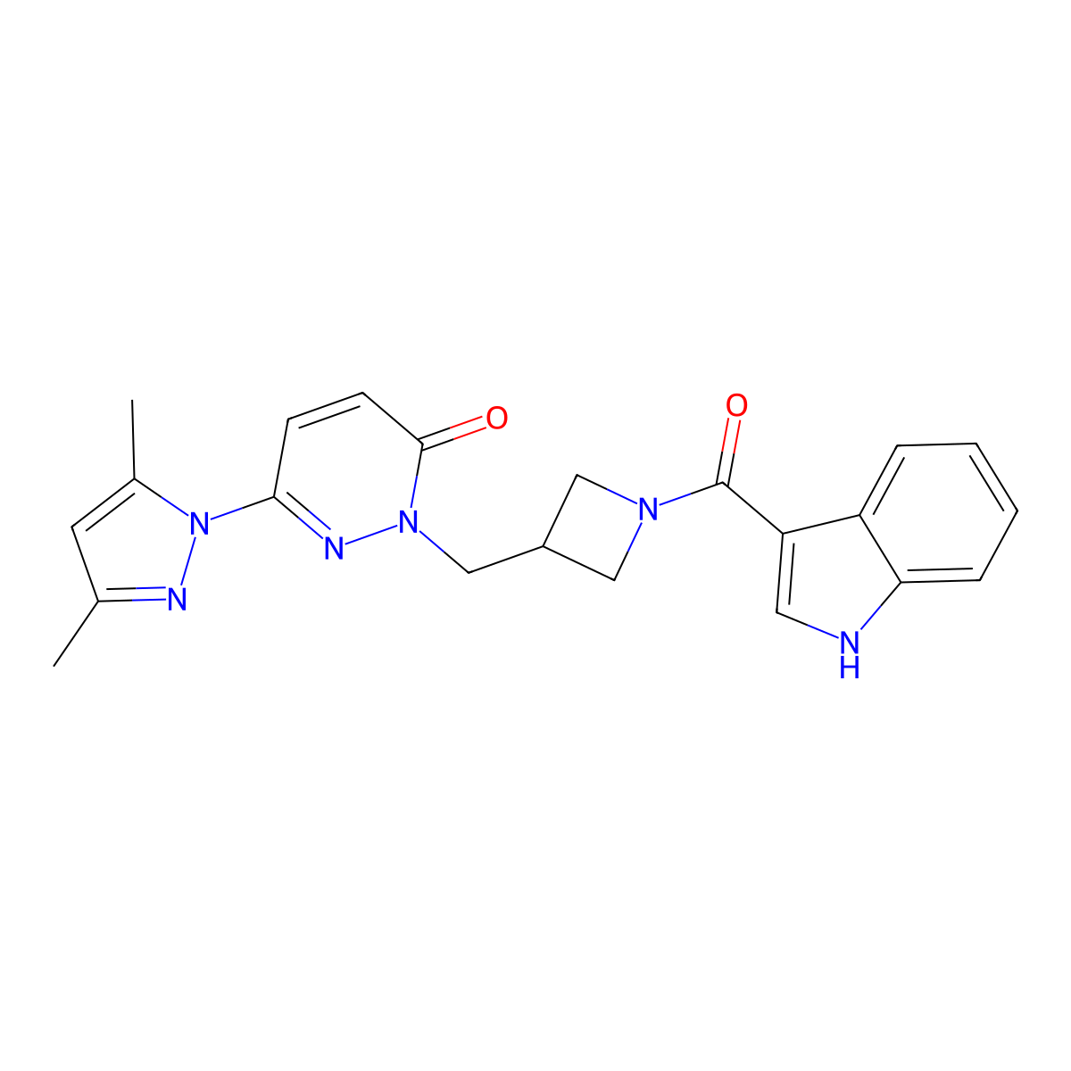 6-(3,5-dimethyl-1H-pyrazol-1-yl)-2-{[1-(1H-indole-3-carbonyl)azetidin-3-yl]methyl}-2,3-dihydropyridazin-3-one molecular structure, CAS 2199304-12-4
